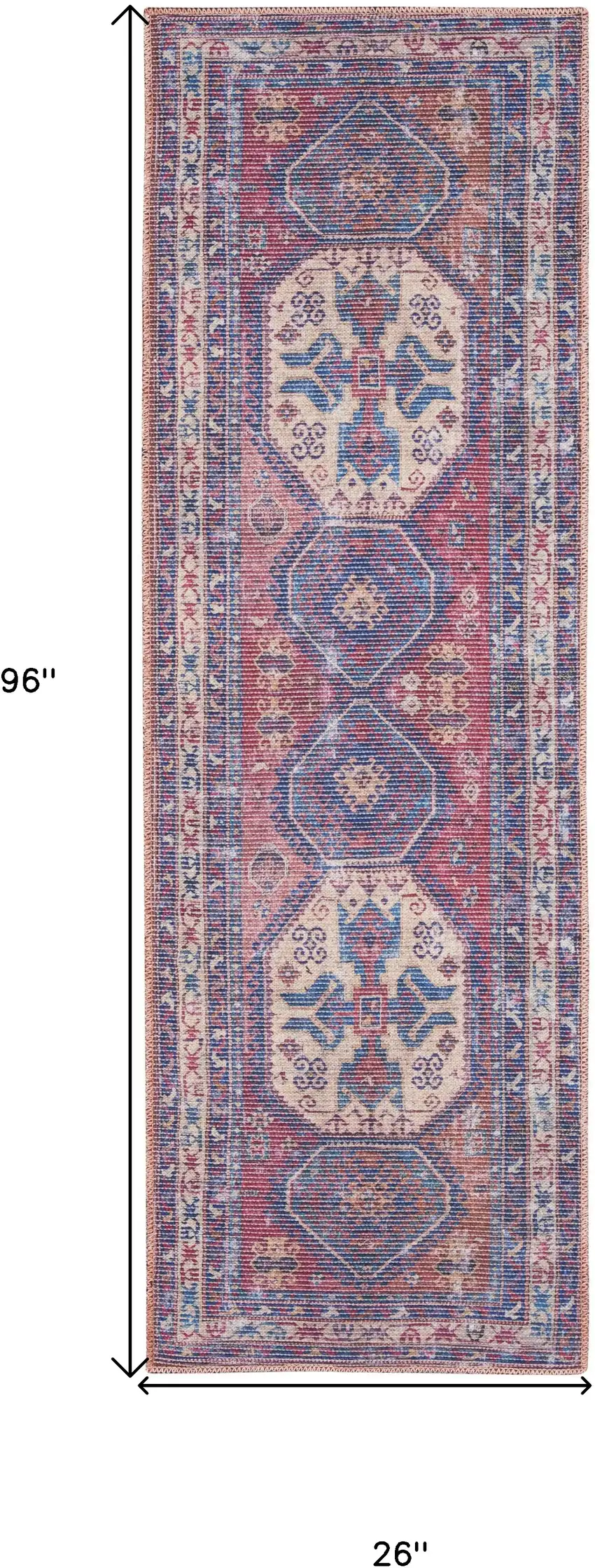 Blue and Red Medallion Power Loom Distressed Washable Runner Rug Photo 3