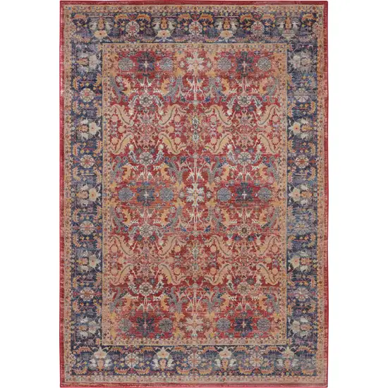 Blue and Red Oriental Distressed Non Skid Area Rug Photo 9