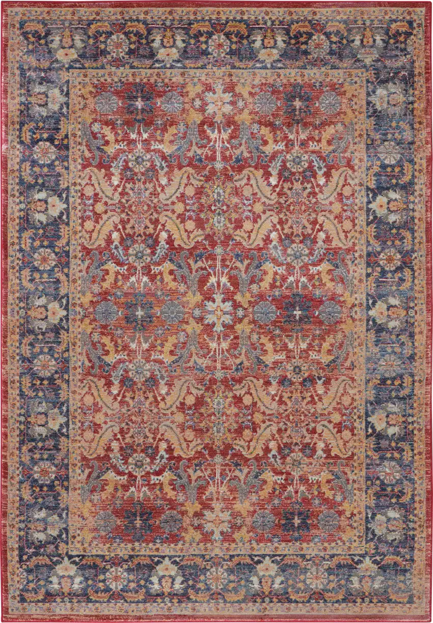 Blue and Red Oriental Distressed Non Skid Area Rug Photo 9