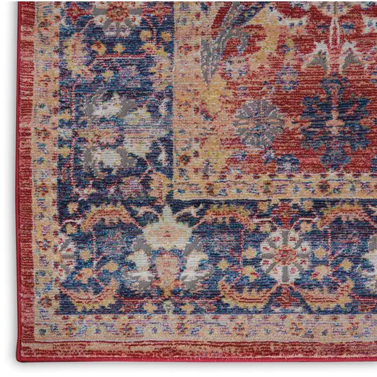 Blue and Red Oriental Distressed Non Skid Area Rug Photo 1