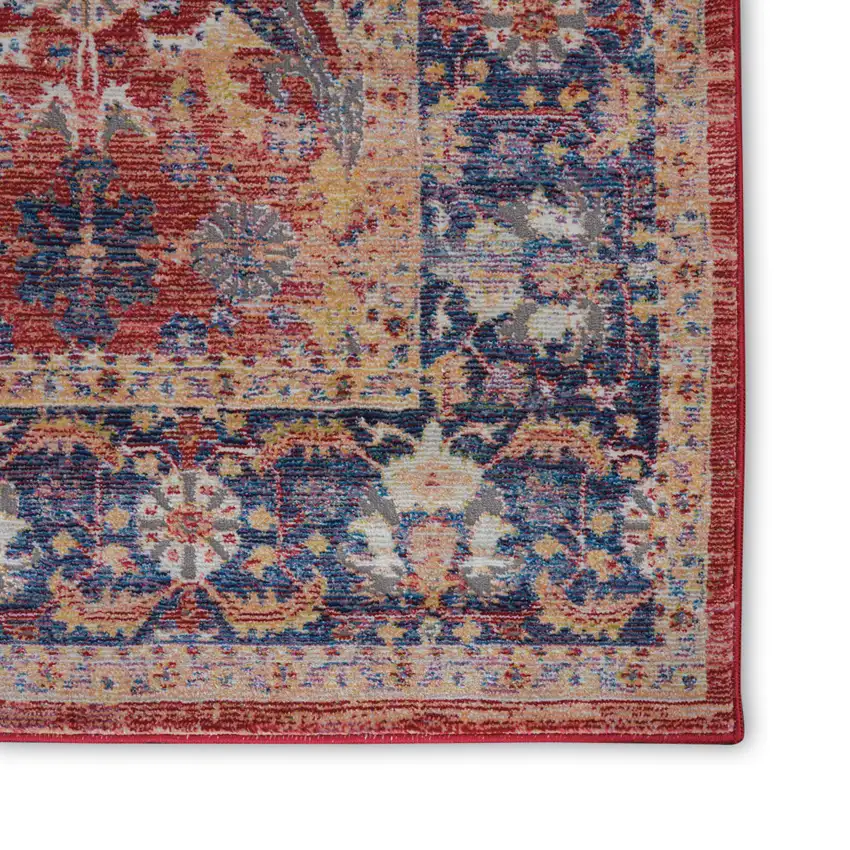 Blue and Red Oriental Distressed Non Skid Area Rug Photo 4