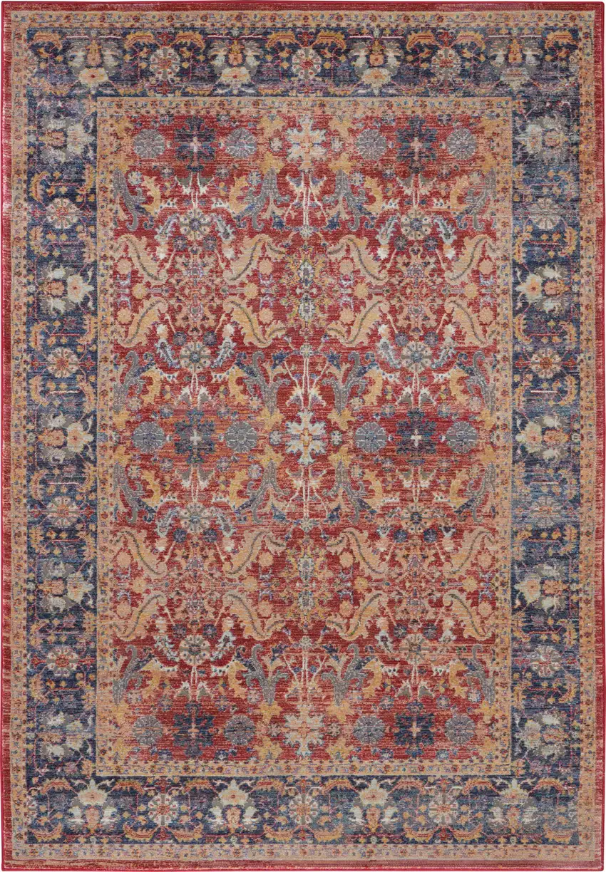 Blue and Red Oriental Distressed Non Skid Area Rug Photo 2