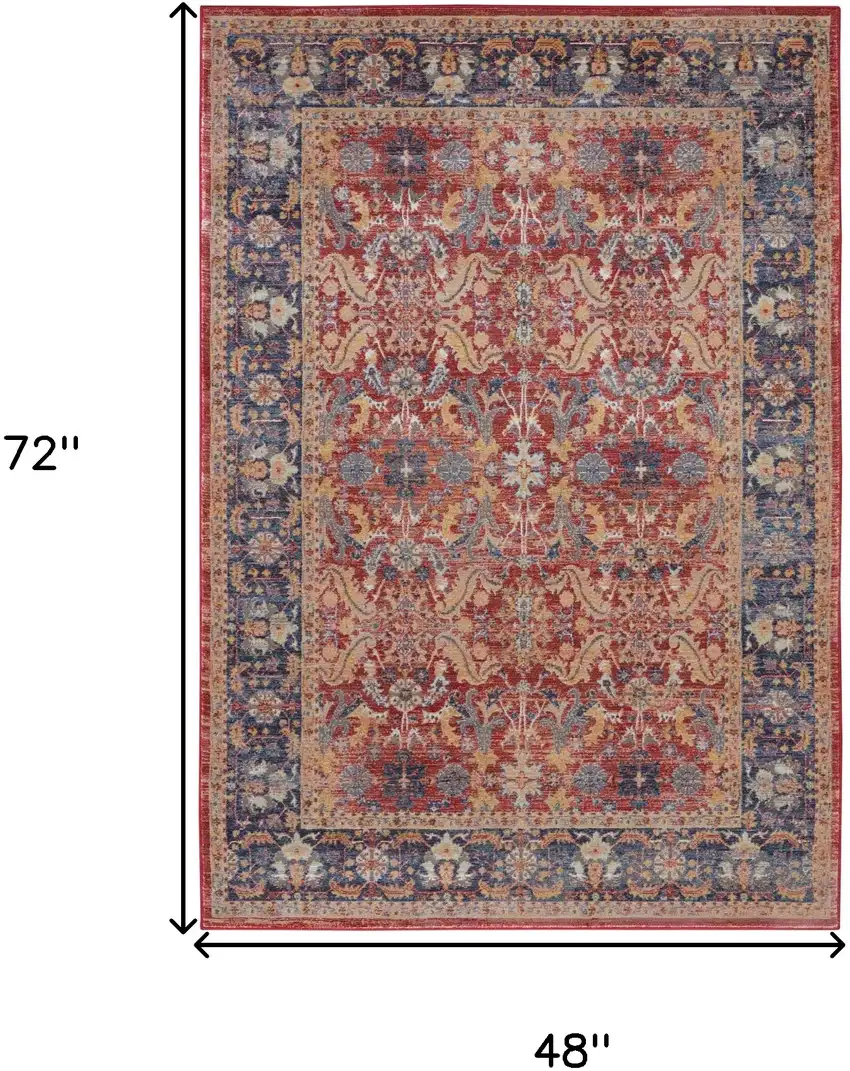 Blue and Red Oriental Distressed Non Skid Area Rug Photo 3