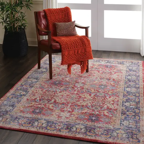 Blue and Red Oriental Distressed Non Skid Area Rug Photo 7