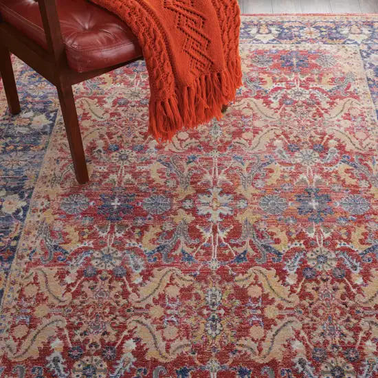 Blue and Red Oriental Distressed Non Skid Area Rug Photo 6