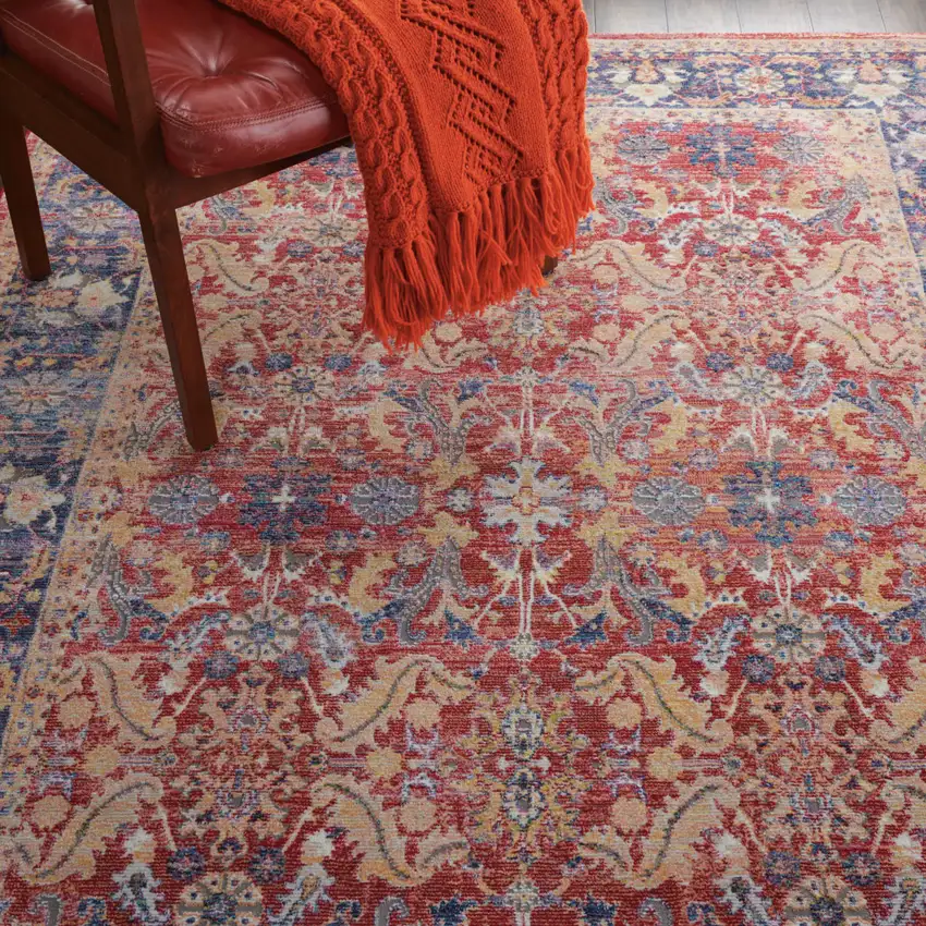 Blue and Red Oriental Distressed Non Skid Area Rug Photo 6