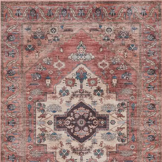 Blue and Red Oriental Power Loom Distressed Washable Non Skid Area Rug Photo 1