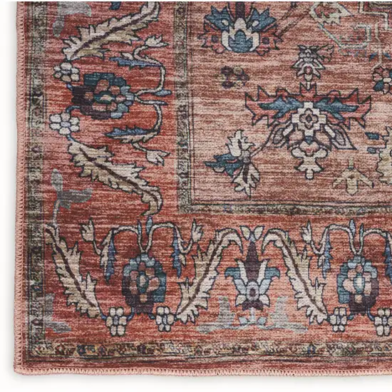 Blue and Red Oriental Power Loom Distressed Washable Non Skid Area Rug Photo 9