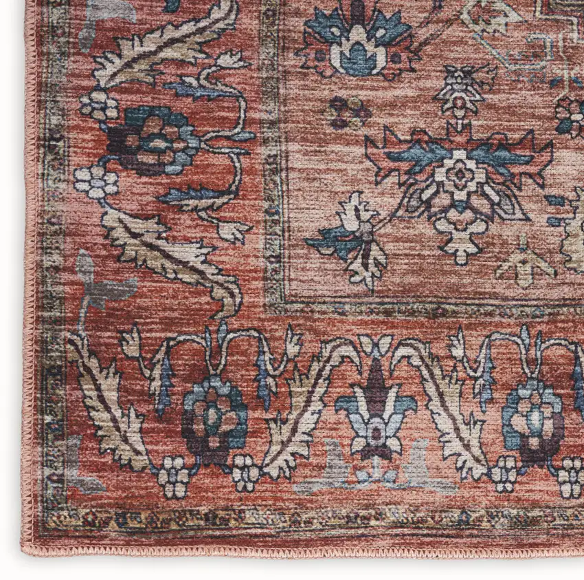 Blue and Red Oriental Power Loom Distressed Washable Non Skid Area Rug Photo 9