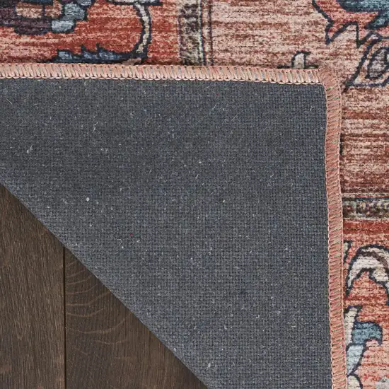 Blue and Red Oriental Power Loom Distressed Washable Non Skid Area Rug Photo 9