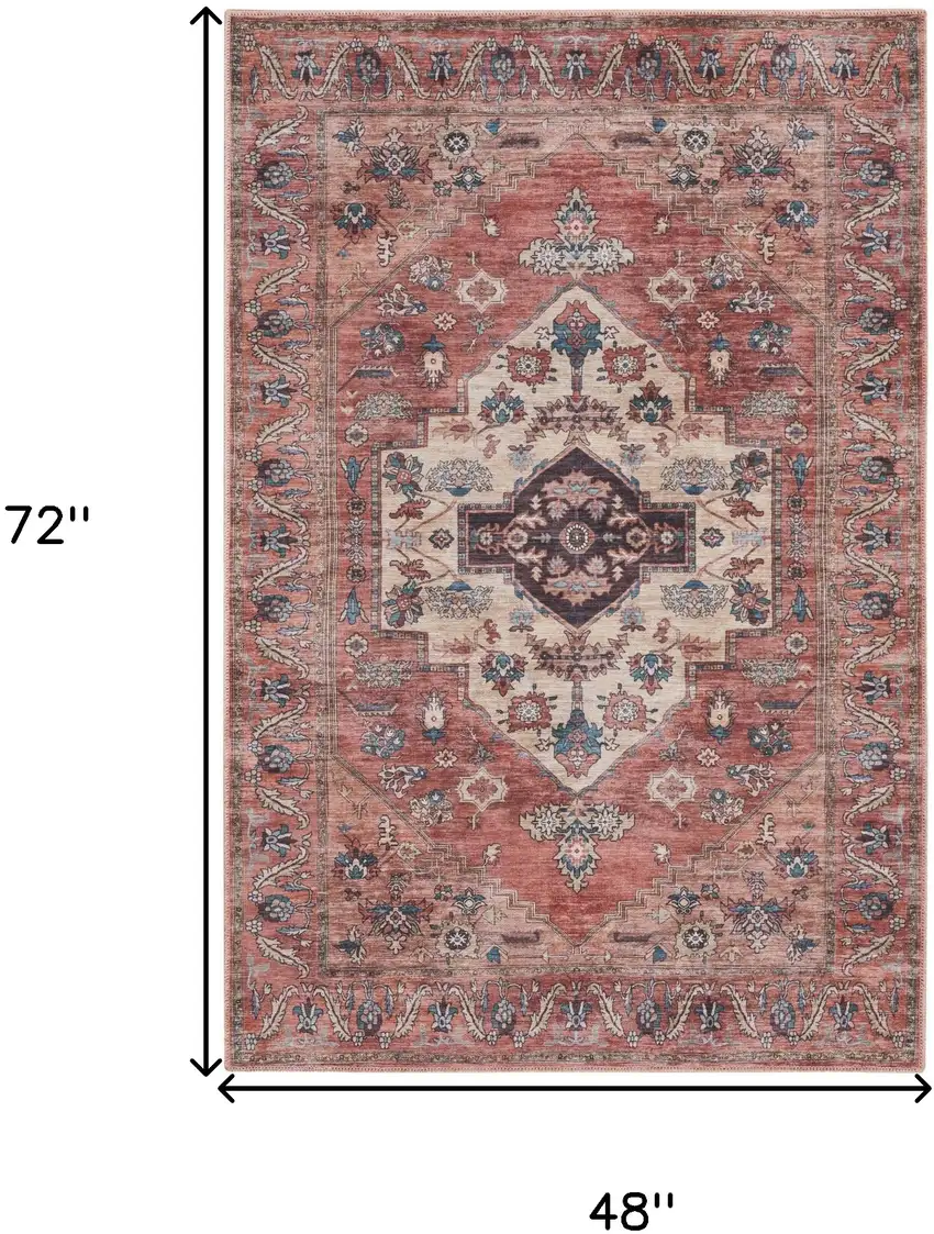 Blue and Red Oriental Power Loom Distressed Washable Non Skid Area Rug Photo 10