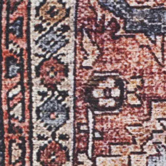 Blue and Red Oriental Power Loom Distressed Washable Non Skid Area Rug Photo 1