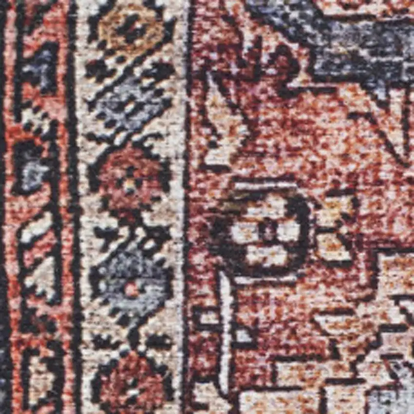 Blue and Red Oriental Power Loom Distressed Washable Non Skid Area Rug Photo 1