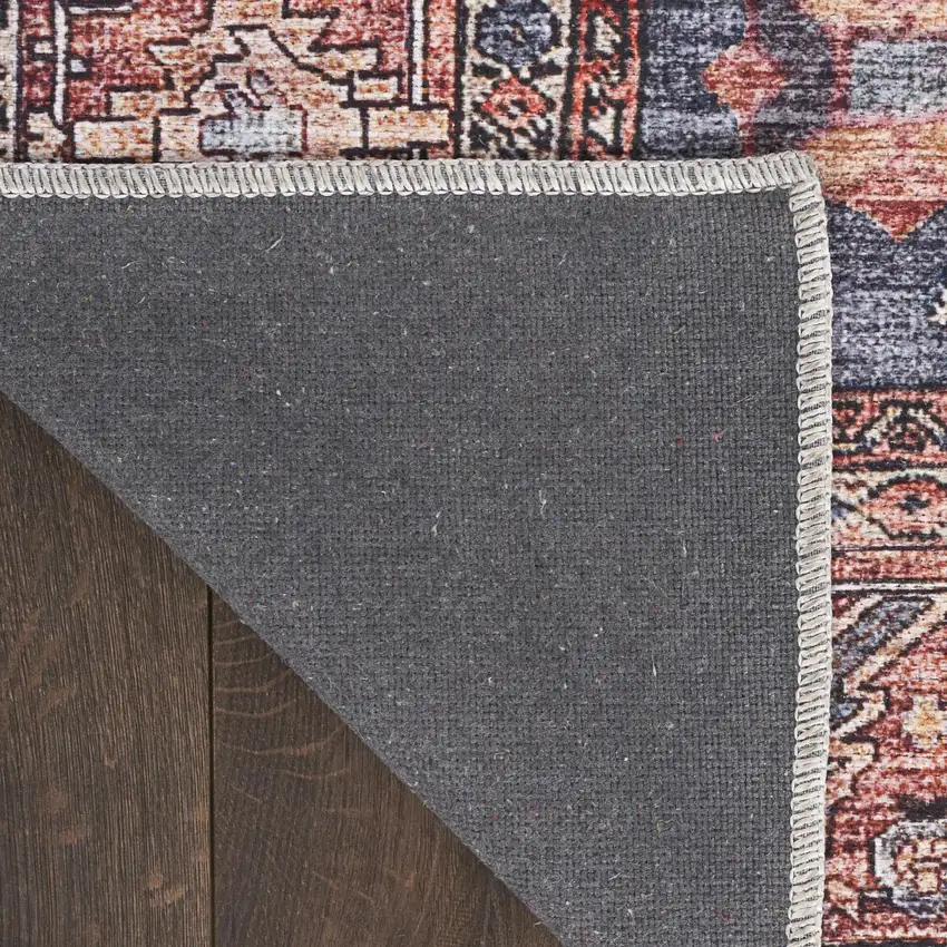 Blue and Red Oriental Power Loom Distressed Washable Non Skid Area Rug Photo 9
