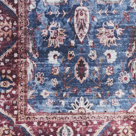 Blue and Red Oriental Power Loom Distressed Washable Non Skid Area Rug Photo 6
