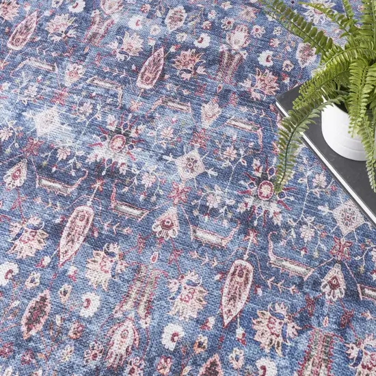 Blue and Red Oriental Power Loom Distressed Washable Non Skid Area Rug Photo 8