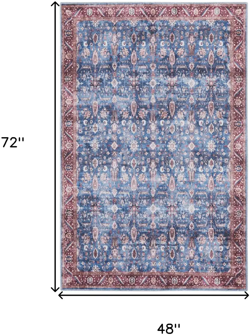 Blue and Red Oriental Power Loom Distressed Washable Non Skid Area Rug Photo 9
