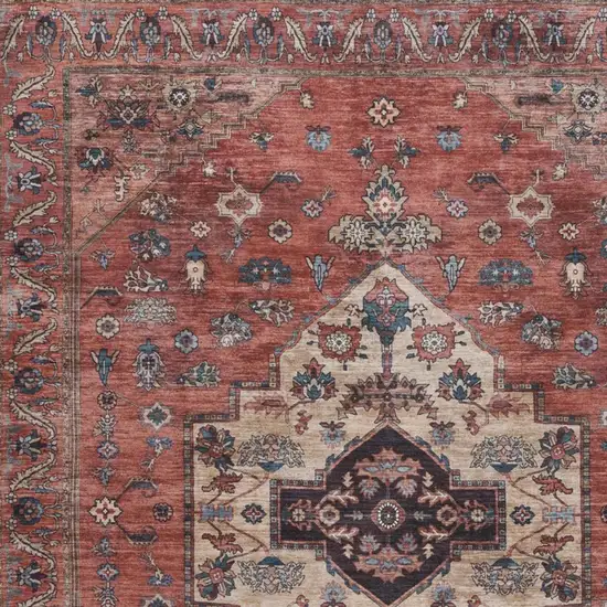 5' X 7' Blue and Red Oriental Power Loom Distressed Washable Non Skid Area Rug Photo 1