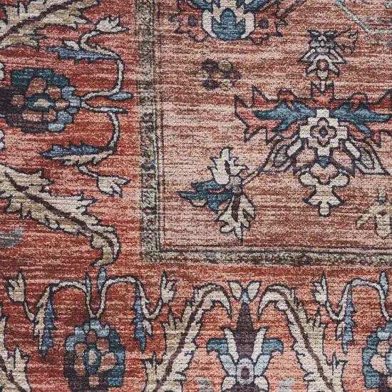 5' X 7' Blue and Red Oriental Power Loom Distressed Washable Non Skid Area Rug Photo 8