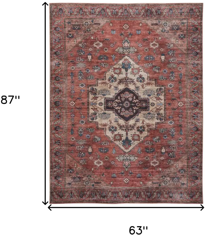Blue and Red Oriental Power Loom Distressed Washable Non Skid Area Rug Photo 10