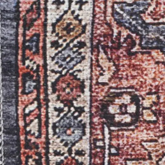 5' X 7' Blue and Red Oriental Power Loom Distressed Washable Non Skid Area Rug Photo 1