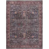 Photo of Blue and Red Oriental Power Loom Distressed Washable Non Skid Area Rug
