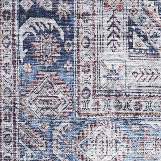 5' X 7' Blue and Red Oriental Power Loom Distressed Washable Non Skid Area Rug Photo 8