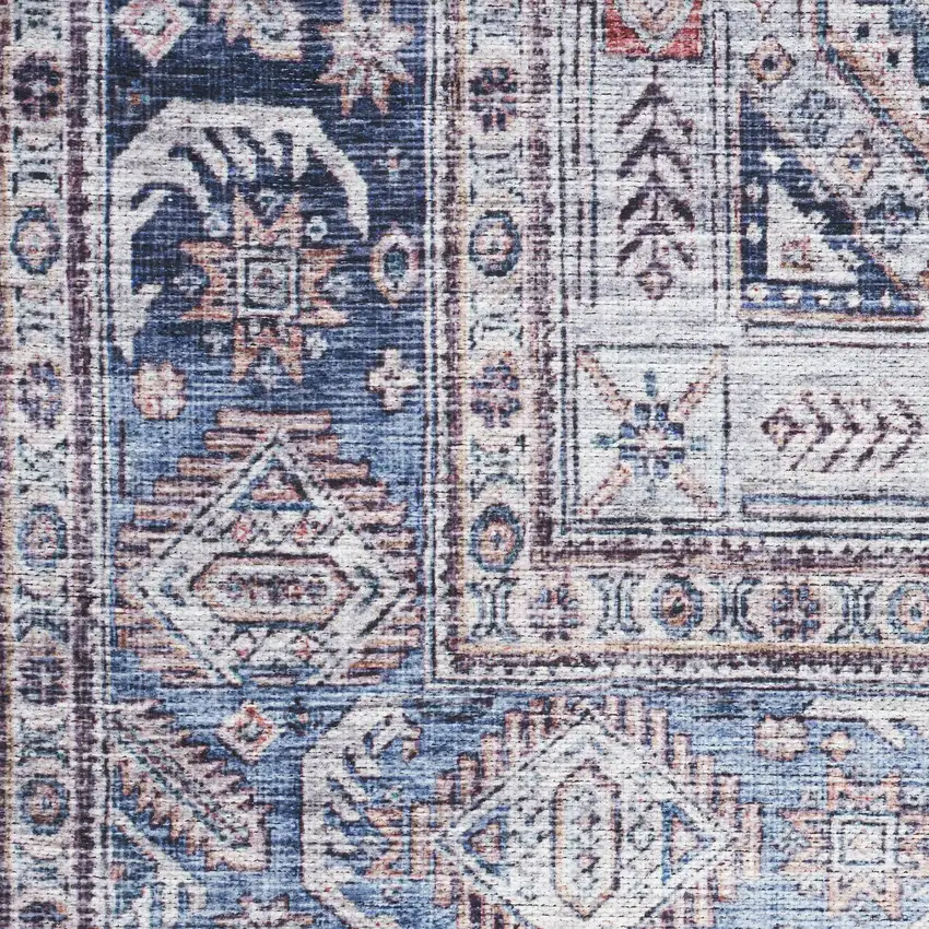 5' X 7' Blue and Red Oriental Power Loom Distressed Washable Non Skid Area Rug Photo 8