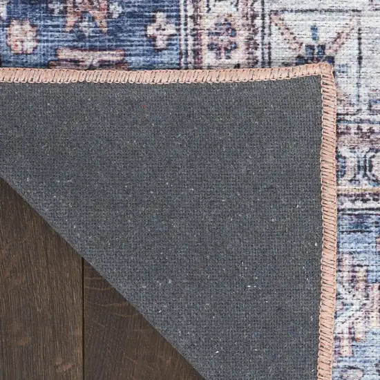 5' X 7' Blue and Red Oriental Power Loom Distressed Washable Non Skid Area Rug Photo 9