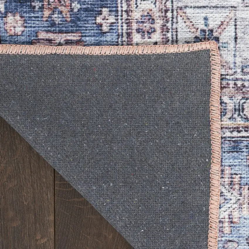 5' X 7' Blue and Red Oriental Power Loom Distressed Washable Non Skid Area Rug Photo 9