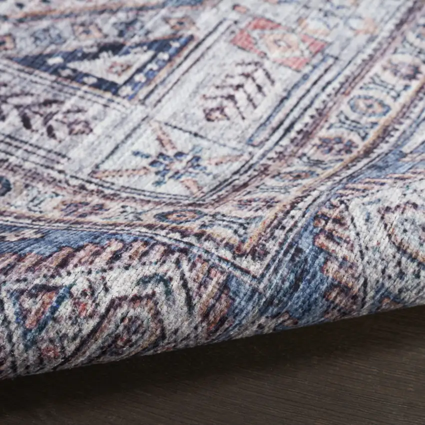 5' X 7' Blue and Red Oriental Power Loom Distressed Washable Non Skid Area Rug Photo 9