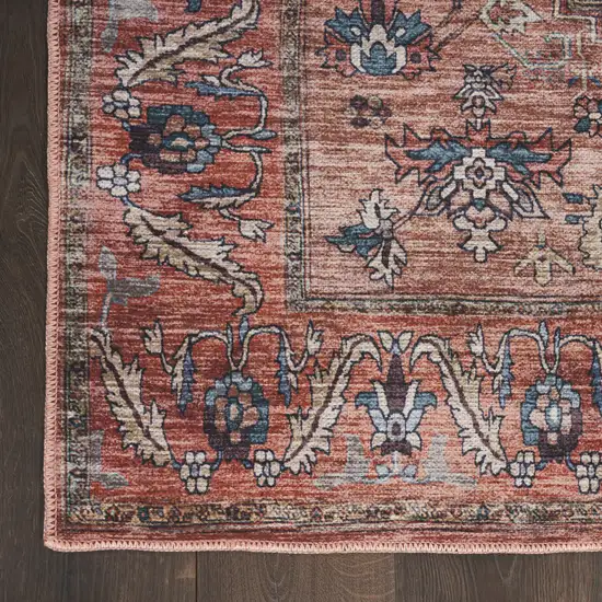 Blue and Red Oriental Power Loom Distressed Washable Non Skid Area Rug Photo 7