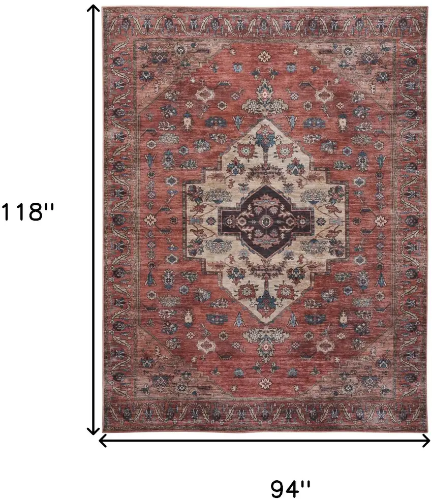Blue and Red Oriental Power Loom Distressed Washable Non Skid Area Rug Photo 10