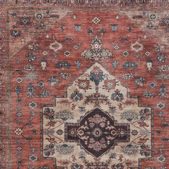 Blue and Red Oriental Power Loom Distressed Washable Non Skid Area Rug Photo 1