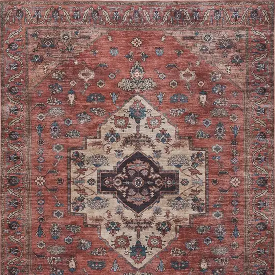 Blue and Red Oriental Power Loom Distressed Washable Non Skid Area Rug Photo 3