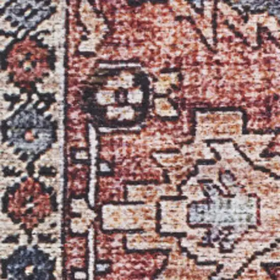 Blue and Red Oriental Power Loom Distressed Washable Non Skid Area Rug Photo 1