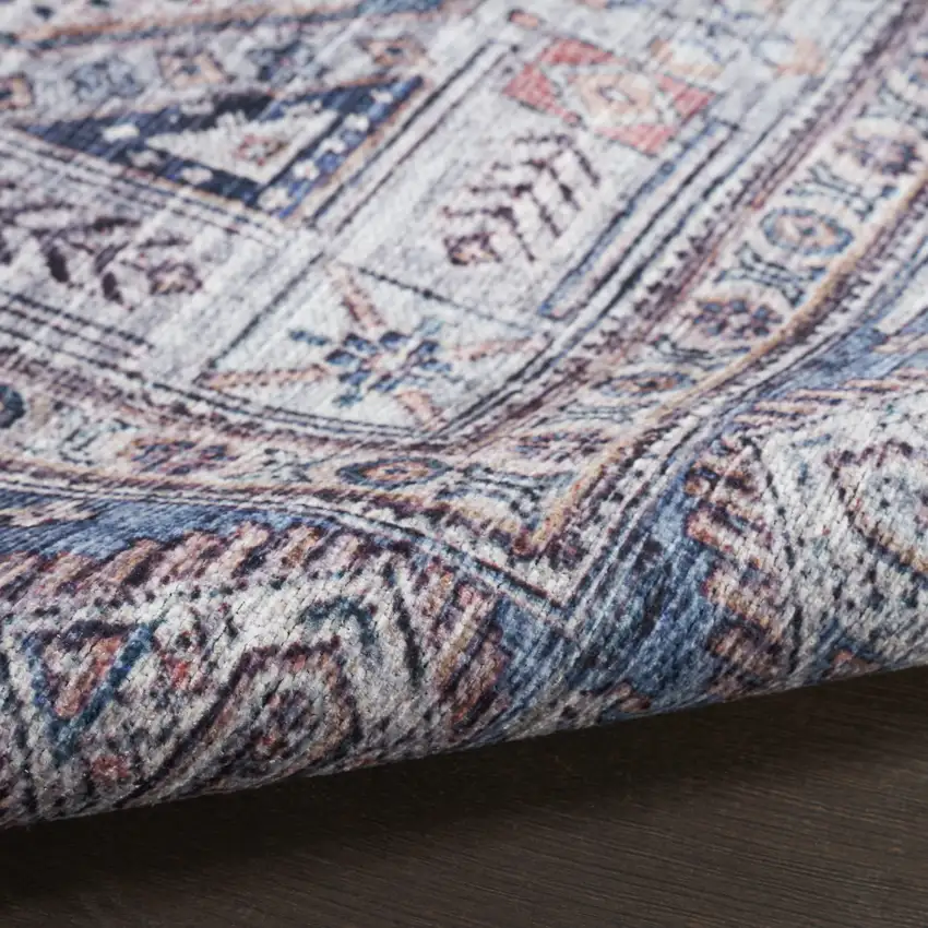 Blue and Red Oriental Power Loom Distressed Washable Non Skid Area Rug Photo 9