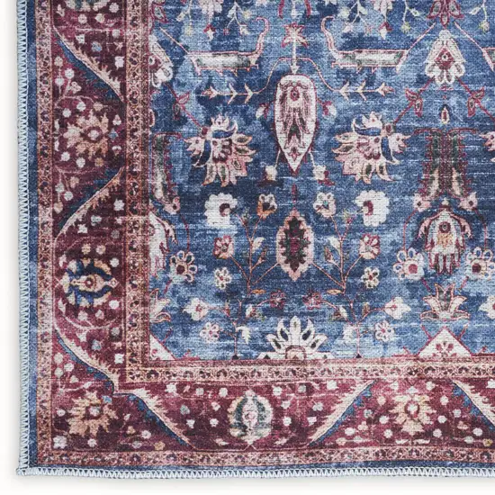 Blue and Red Oriental Power Loom Distressed Washable Non Skid Area Rug Photo 1