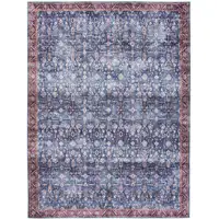 Photo of Blue and Red Oriental Power Loom Distressed Washable Non Skid Area Rug