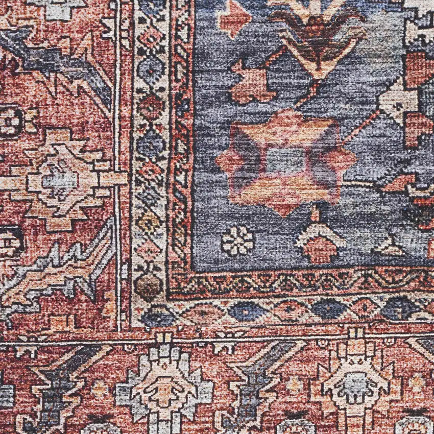 Blue and Red Oriental Power Loom Distressed Washable Non Skid Area Rug Photo 8