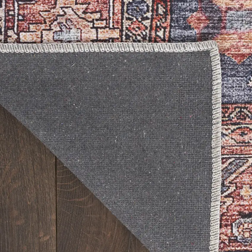 Blue and Red Oriental Power Loom Distressed Washable Non Skid Area Rug Photo 8