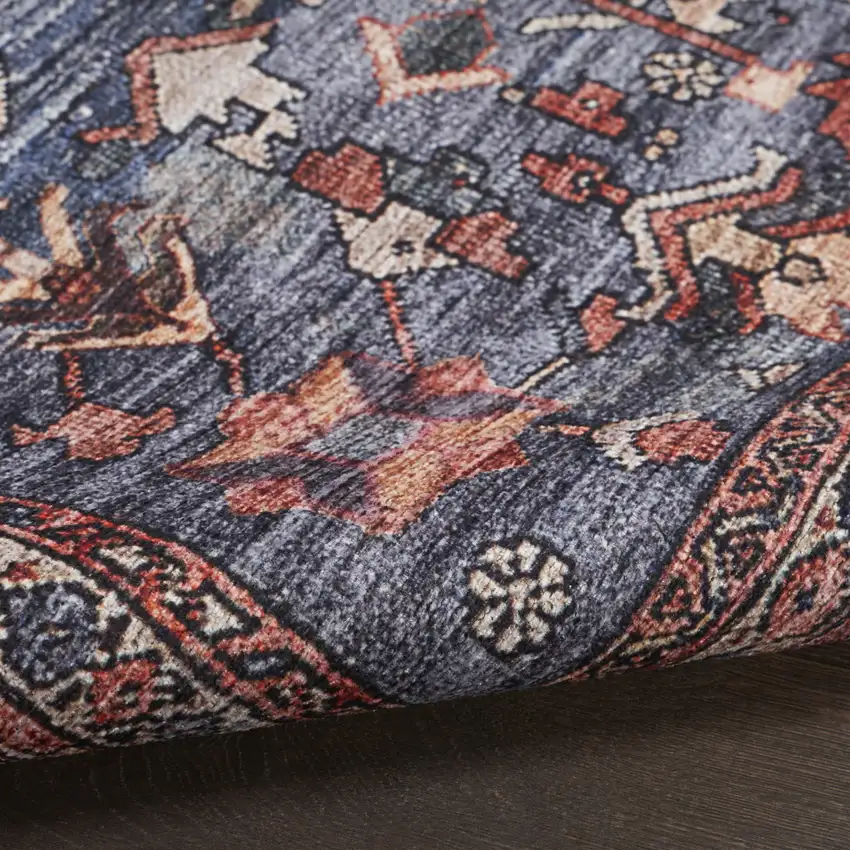 Blue and Red Oriental Power Loom Distressed Washable Non Skid Area Rug Photo 9