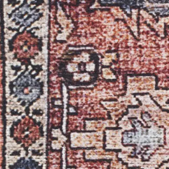 Blue and Red Oriental Power Loom Distressed Washable Non Skid Area Rug Photo 1