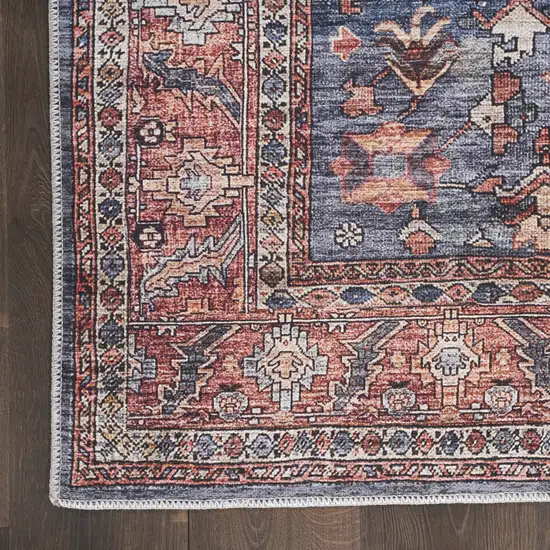 Blue and Red Oriental Power Loom Distressed Washable Non Skid Area Rug Photo 7