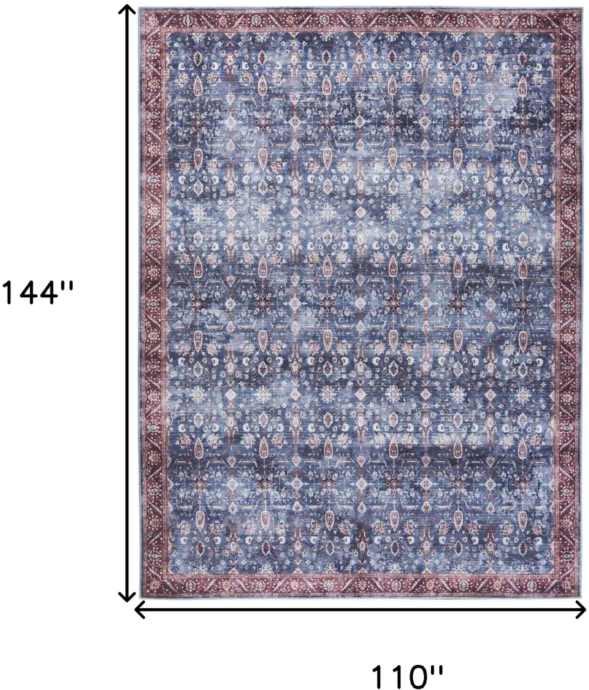 Blue and Red Oriental Power Loom Distressed Washable Non Skid Area Rug Photo 9