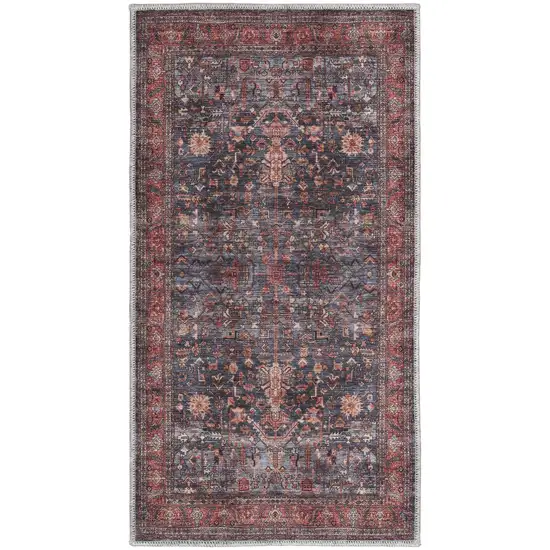 Blue and Red Oriental Power Loom Distressed Washable Non Skid Area Rug Photo 8