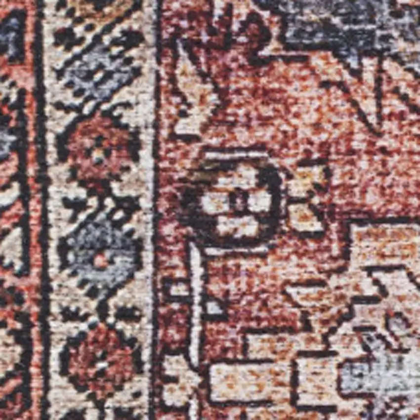 Blue and Red Oriental Power Loom Distressed Washable Non Skid Area Rug Photo 1