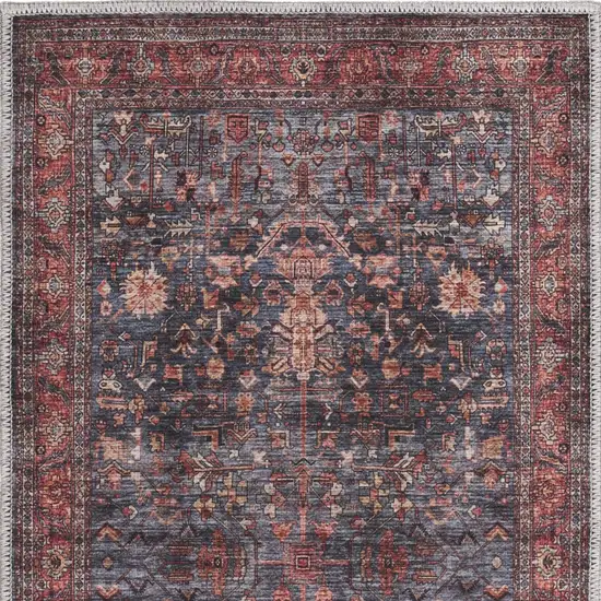 Blue and Red Oriental Power Loom Distressed Washable Non Skid Area Rug Photo 9