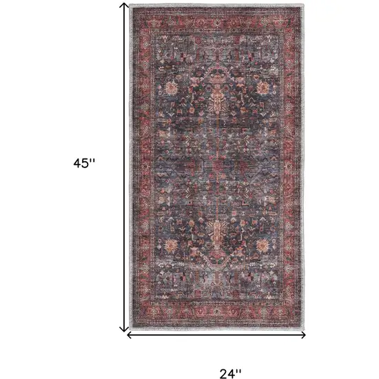 Blue and Red Oriental Power Loom Distressed Washable Non Skid Area Rug Photo 3