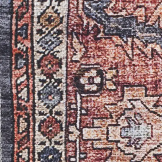 Blue and Red Oriental Power Loom Distressed Washable Non Skid Area Rug Photo 4